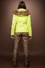  Bogner Nica-DT Down Glowing Green Ski Jacket & Raccoon Fur Trim