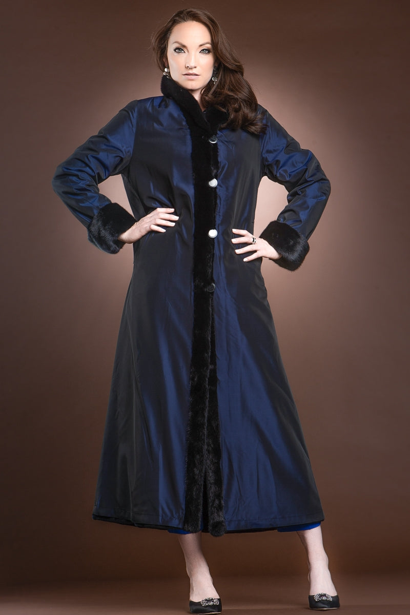 NavyBlue EM-EL Reversible Sheared and Long Haired Mink Fur Coat