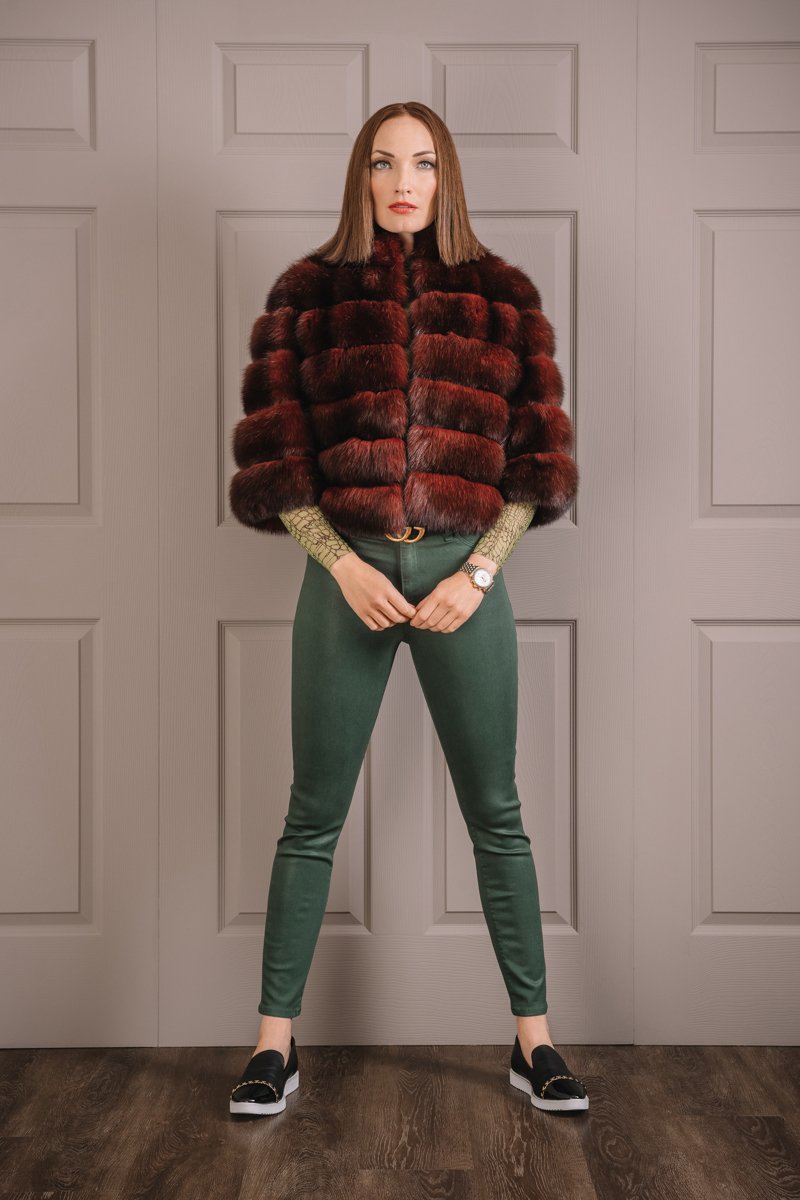 Horizontal Red Jewel Sable Fur Bolero