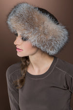 Brown Lenore Marshall Cashmere Knit and Fox Fur Brim Hat