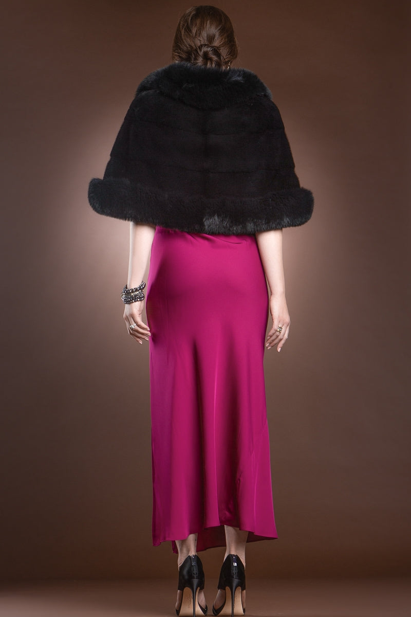 Black EM-EL Traditional Horizontal Mink - Fox Fur Cape