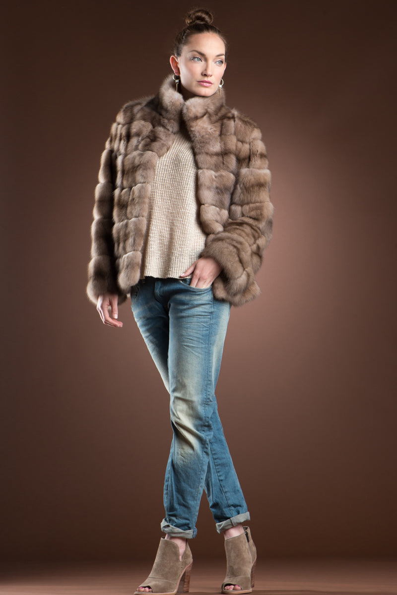 NaturalMulti EM-EL Tortora Brick Pattern Russian Sable Fur Jacket