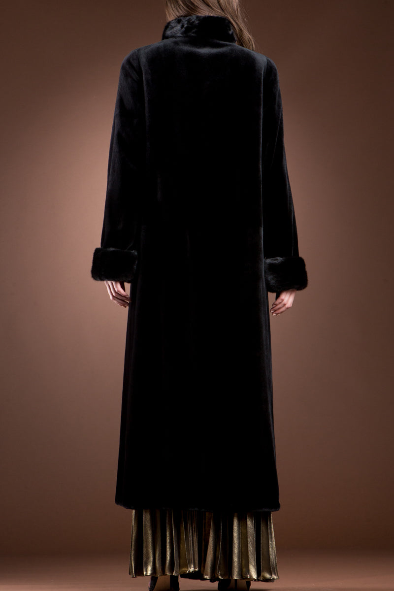 Black EM-EL Reversible Sheared and Long Haired Mink Fur Coat