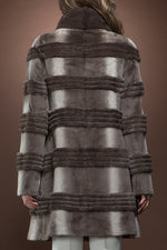  GrayBrown EM-EL Micro Sheared and Long Haired Mink Mid-Length Fur Coat