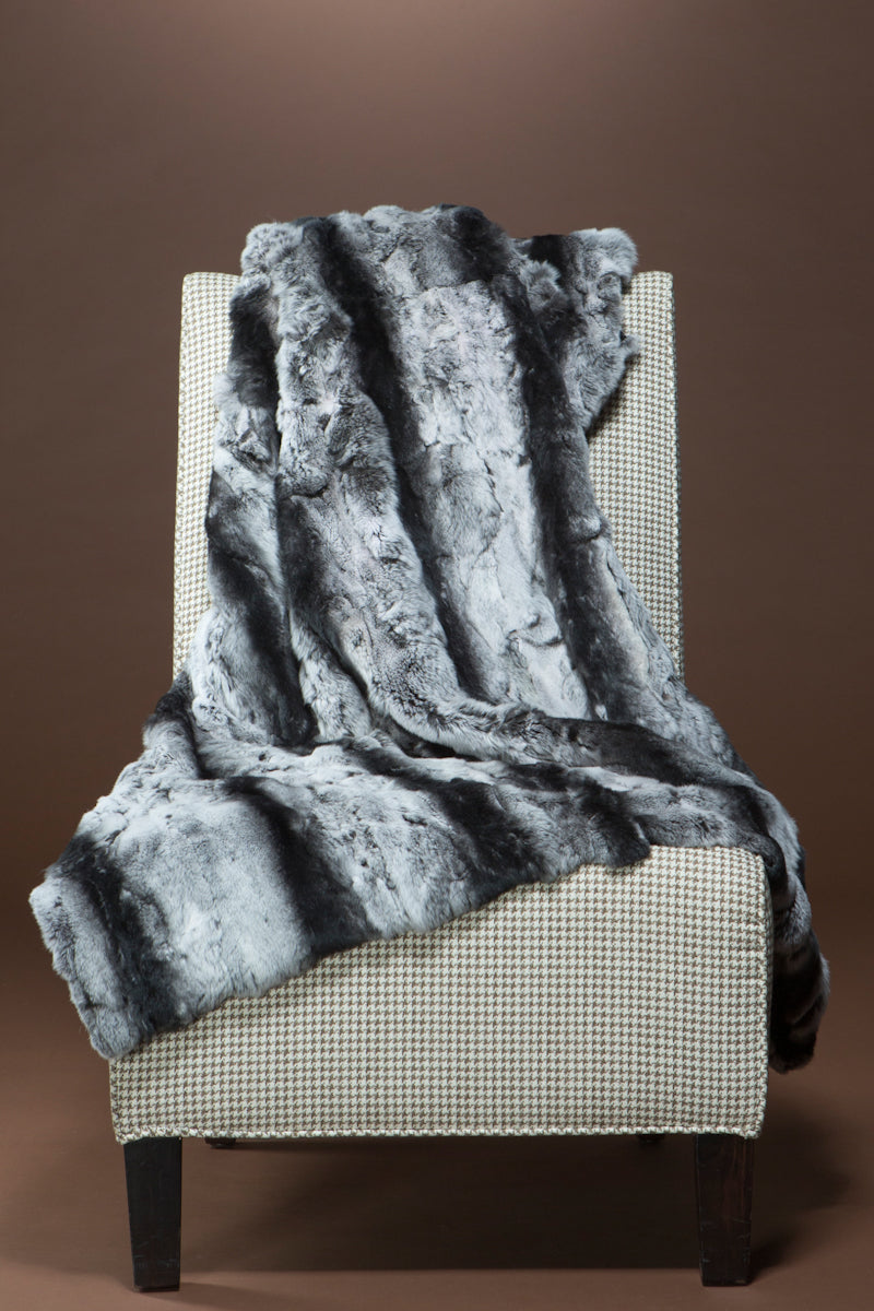 One Size Adrienne Landau Chinchilla Rex Rabbit Fur Throw