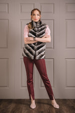 Gray EM-EL Women's Natural V-Cut Chinchilla Fur Vest