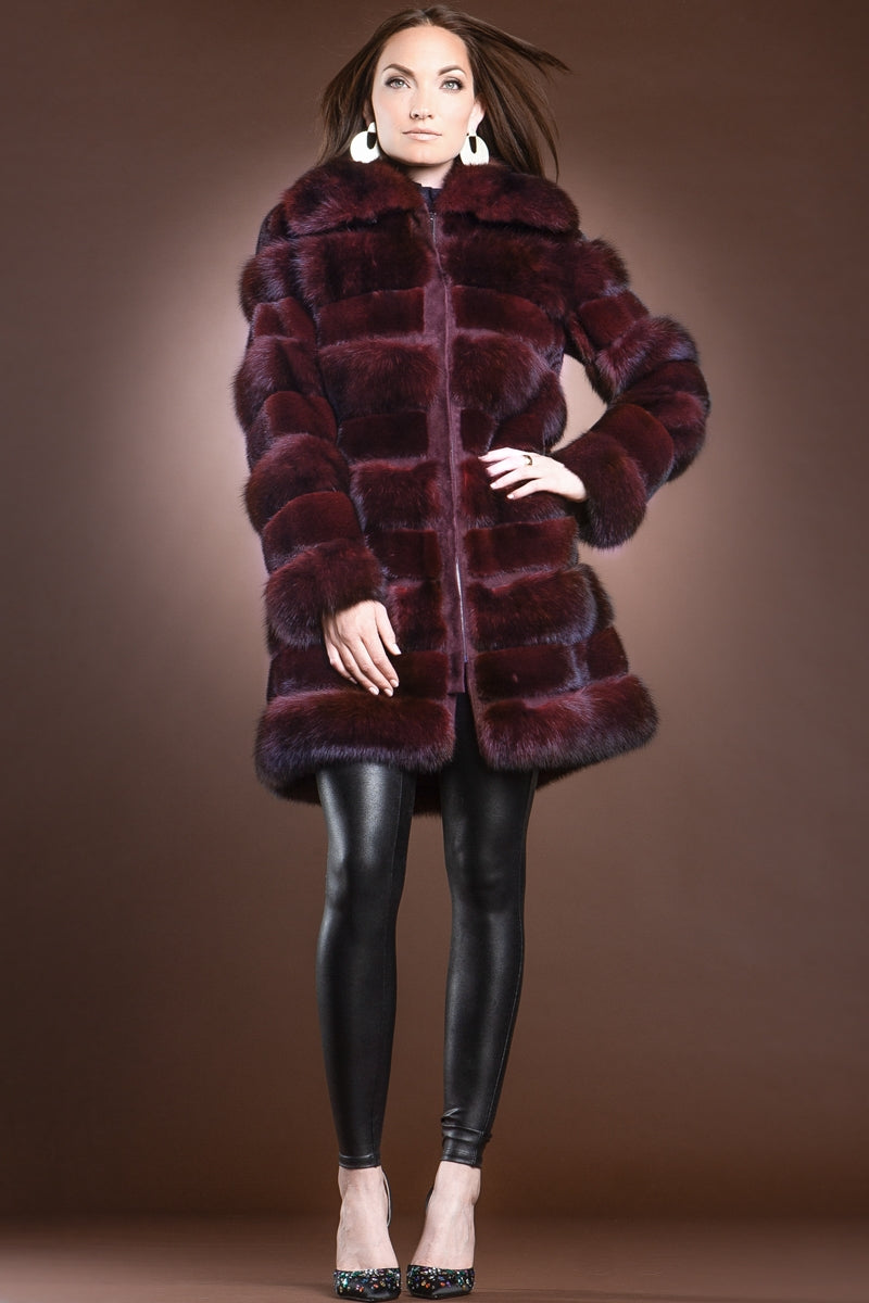 Red Jewel Zac Posen Red Jewel Horizontal Zip-Up Sable and Mink Mid-Length Fur Coat