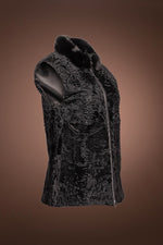 Black Pologeorgis Zip-Up Karakul Lamb and Mink Fur Vest