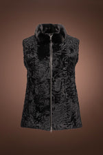 Black Pologeorgis Zip-Up Karakul Lamb and Mink Fur Vest