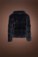 NavyBlue Pologeorgis Horizontal Zip - Up Plucked Mink Fur Jacket