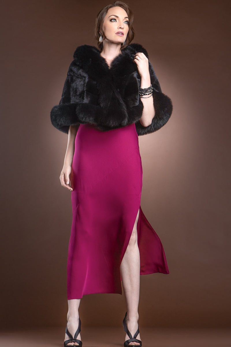 Black EM-EL Traditional Horizontal Mink - Fox Fur Cape