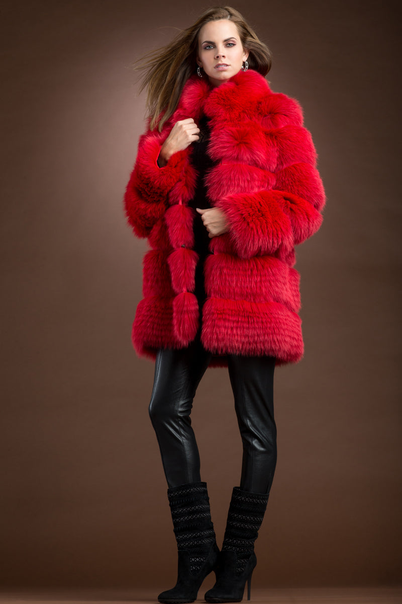  EM-EL Red Shadow Fox Mid-Length Fur Coat