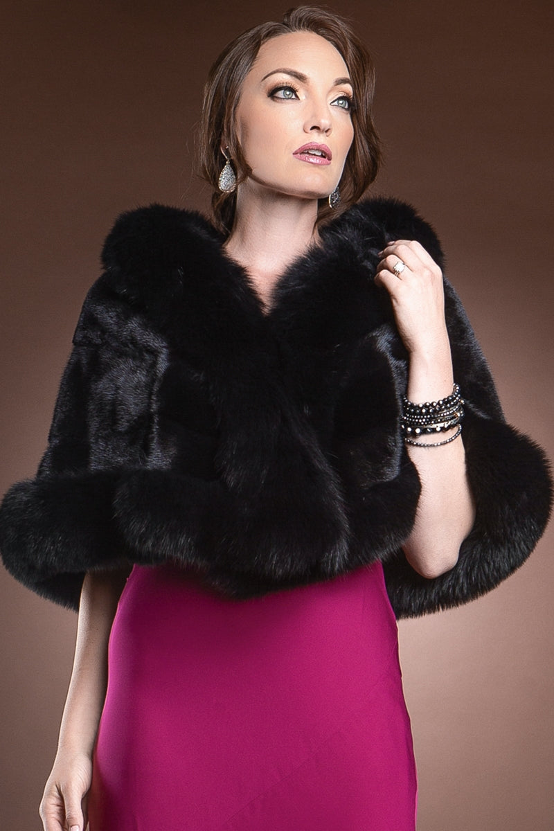 Black EM-EL Traditional Horizontal Mink - Fox Fur Cape