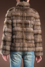 NaturalMulti EM-EL Tortora Brick Pattern Russian Sable Fur Jacket