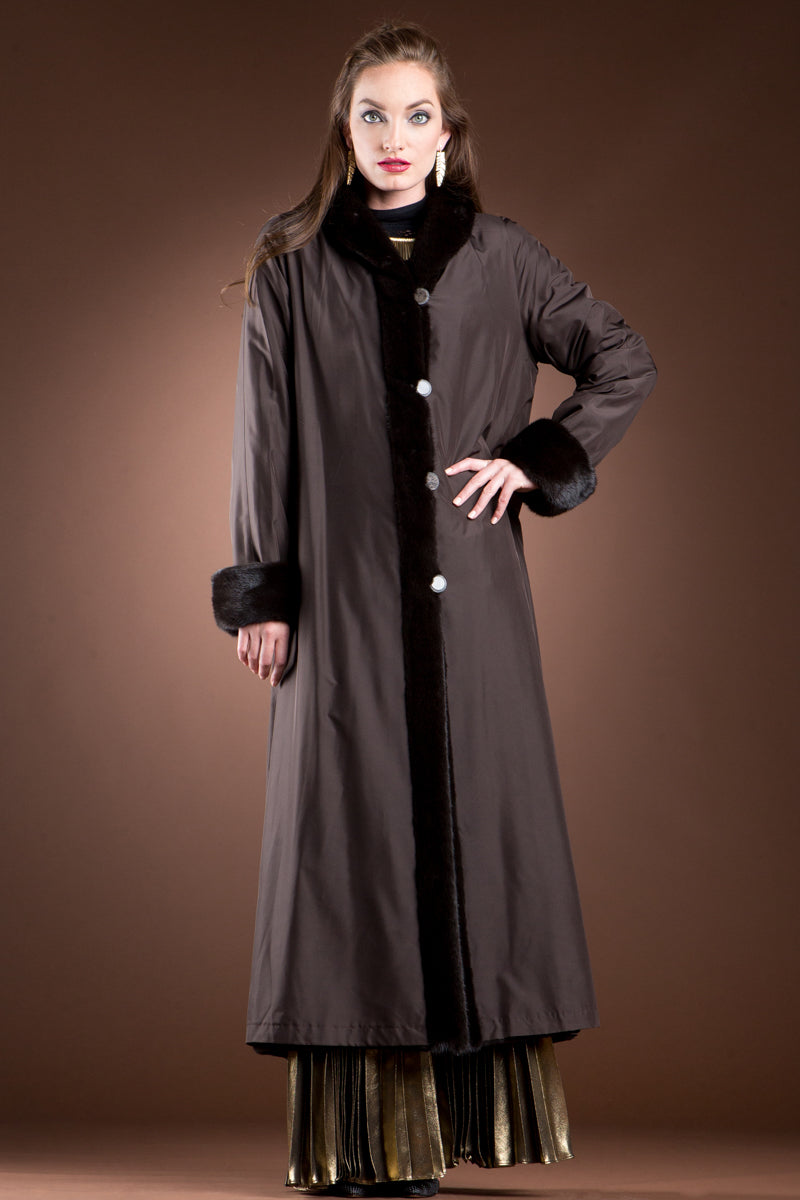 Brown EM-EL Reversible Sheared and Long Haired Mink Fur Coat