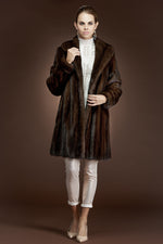 Mahogany EM-EL Mid-Length Mink Fur Coat - Shawl Collar - Turn Back Cuffs