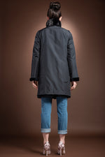 NavyBlue EM-EL Reversible Sheared & Long Haired Mink Diagonal Mid-Length Fur Coat
