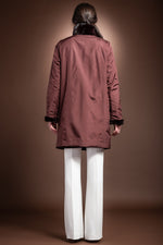 Burgundy EM-EL Reversible Sheared & Long Haired Mink Diagonal Mid-Length Fur Coat