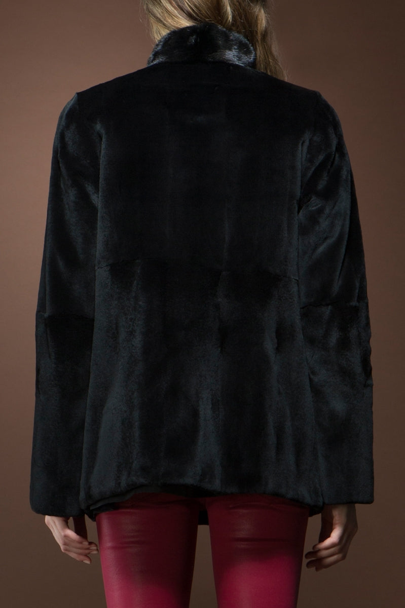  Anamoda Reversible Horizontal Super Sheared & Long Haired Mink Fur Jacket