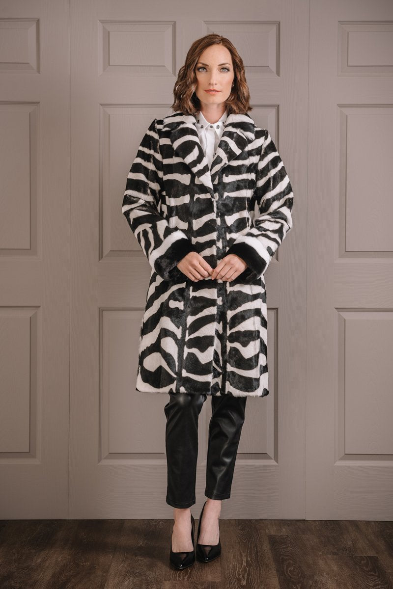 ZebraPrint EM-EL Women's Horizontal Kidskin & Mink Fur Coat 