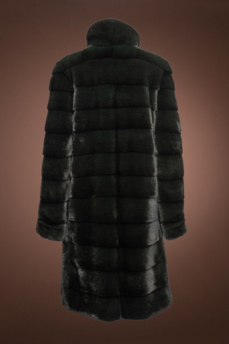 ForestGreen EM-EL Women's Reversible Horizontal Mid-Length Mink Fur Coat