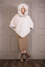 Diagonal Pearl Cross & White Mink Fur Poncho - Fox Trimmed Hood