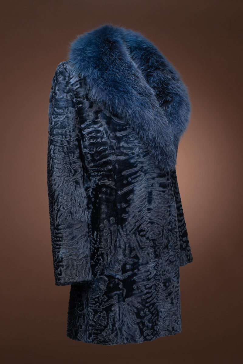 IndigoBlue EM-EL Mid-Length Karakul Fur Coat - Fox Fur Collar