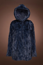 DenimBlue EM-EL Women's Hooded Diamond Pattern Mink Fur Jacket