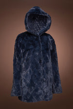 DenimBlue EM-EL Women's Hooded Diamond Pattern Mink Fur Jacket