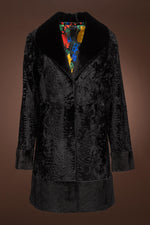 Black EM-EL Broadtail & Pineapple Grooved Mid-Length Mink Fur Coat