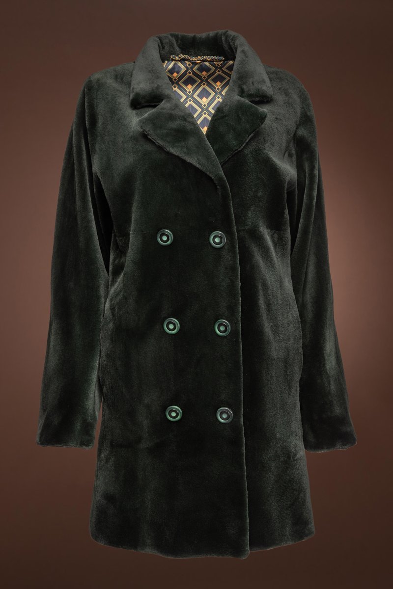 HunterGreen EM-EL Women's Sheared Mink Fur Pea Coat