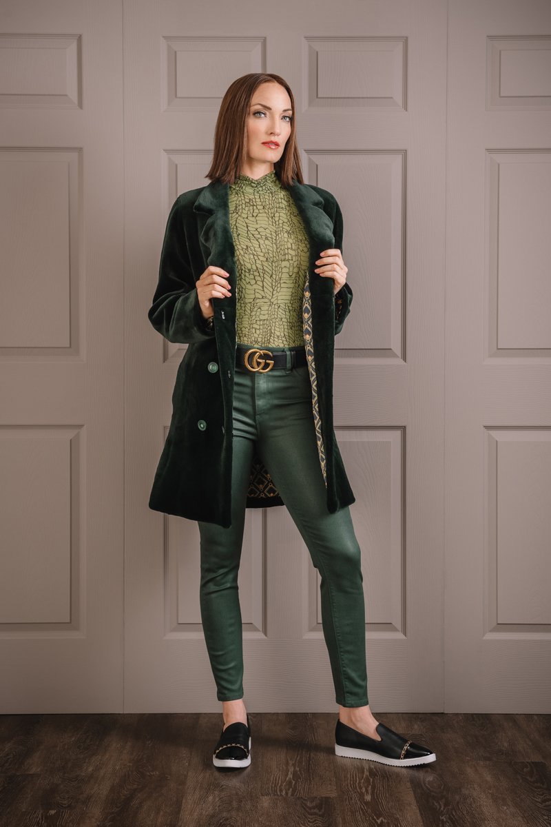 HunterGreen EM-EL Women's Sheared Mink Fur Pea Coat