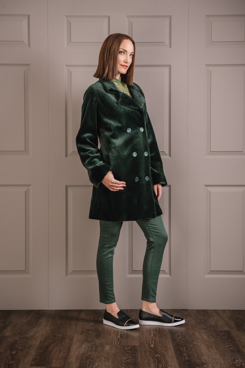 HunterGreen EM-EL Women's Sheared Mink Fur Pea Coat