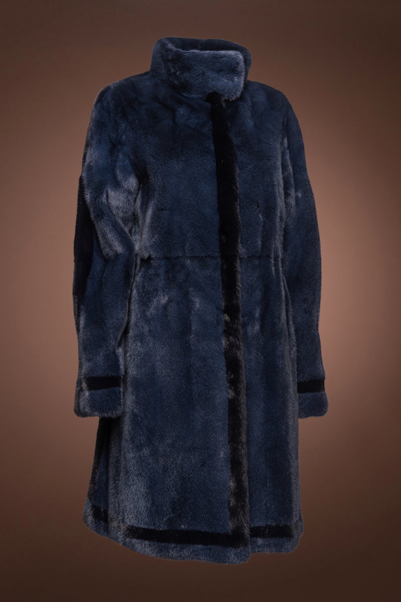 OceanBlue/NavyBlue Mink Fur Coat