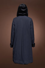 NavyBlue Loro Piana Reversible Hooded Mid-Length Mink Fur Coat