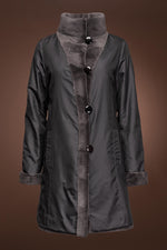 Gray Loro Piana Women's Reversible Ribbon Chevron Sheared Mid-Length Mink Fur Coat 