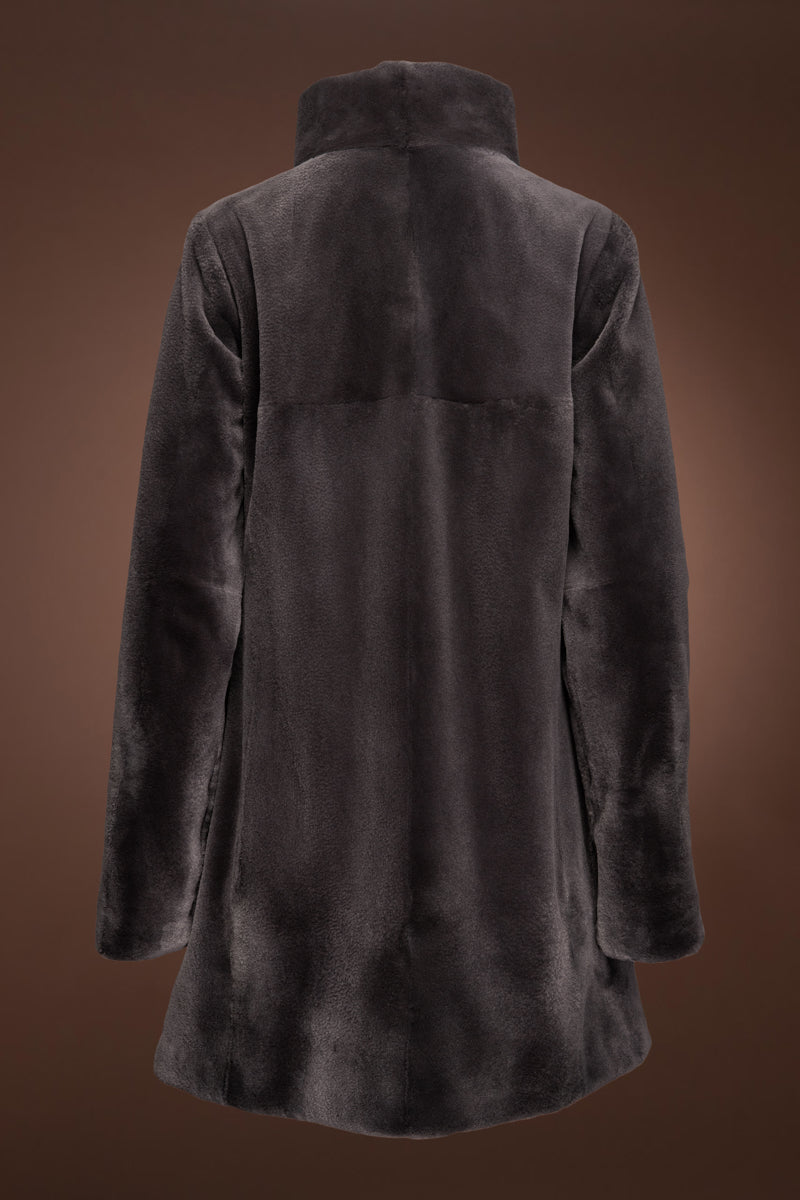 Gray Loro Piana Women's Reversible Ribbon Chevron Sheared Mid-Length Mink Fur Coat 