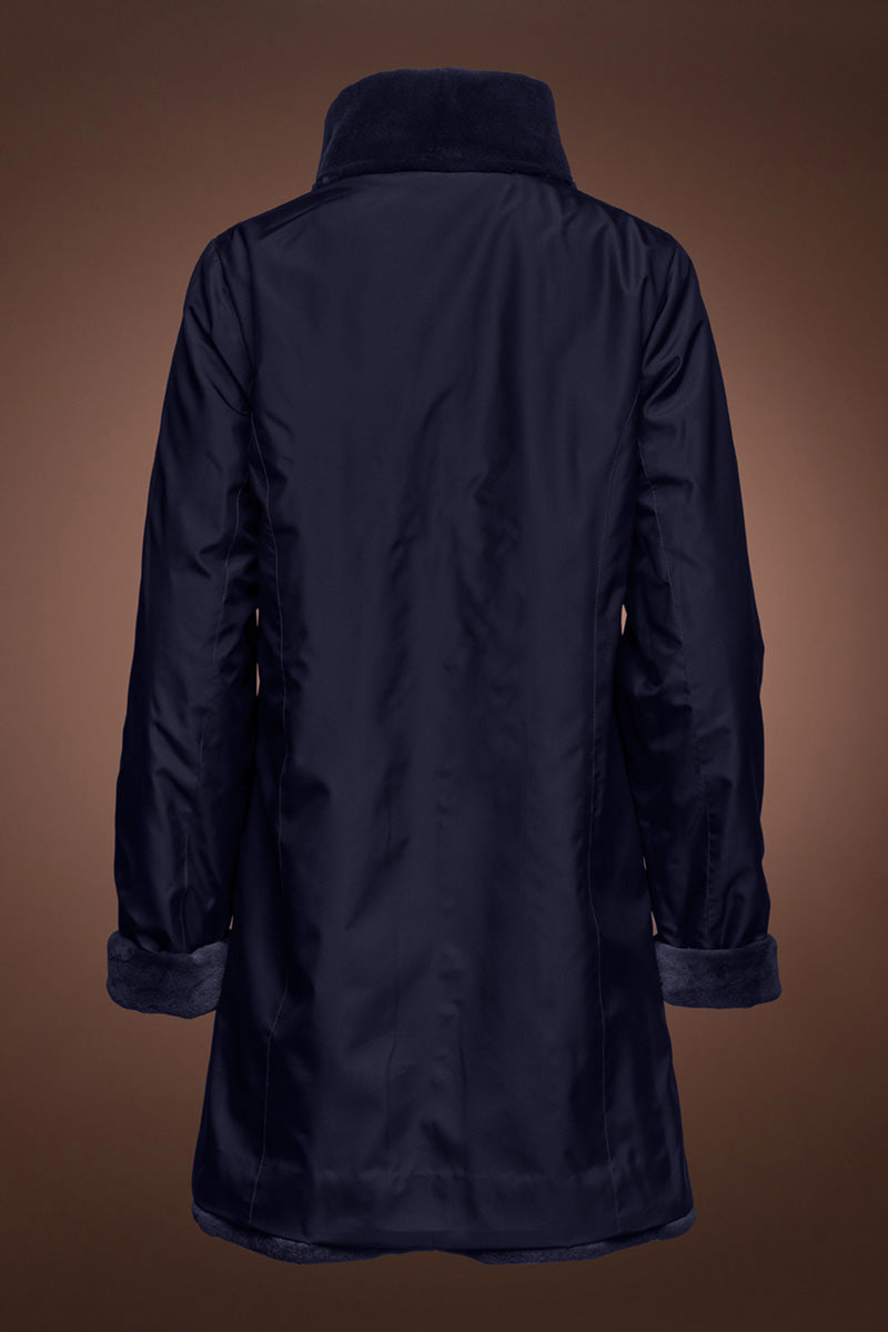 NavyBlue Loro Piana Women's Reversible Ribbon Chevron Sheared Mid-Length Mink Fur Coat 