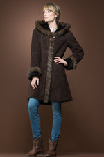 Brown Spanish Sable Fur Trimmed Shearling Coat