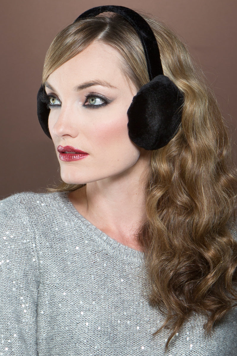 Black Lenore Marshall Sheared Mink Fur Earmuffs