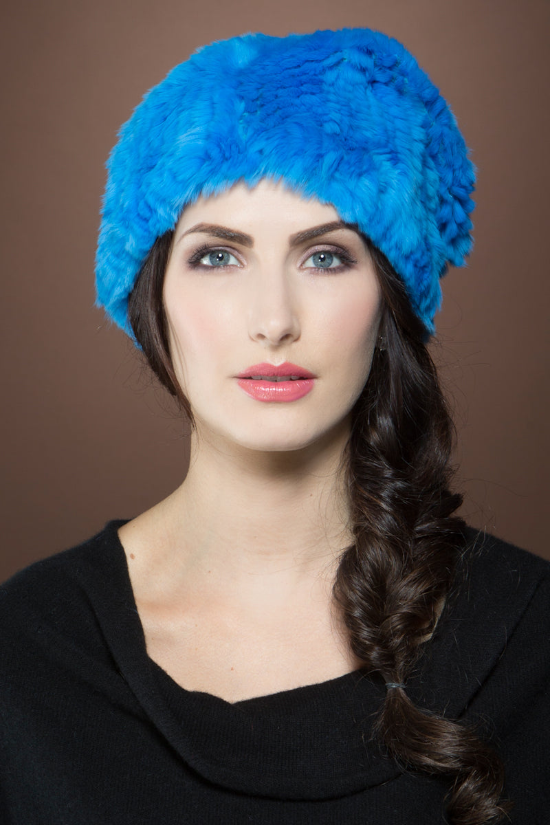 Blue Adrienne Landau Rex Rabbit Knit Fur Hat