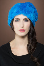 Blue Adrienne Landau Rex Rabbit Knit Fur Hat