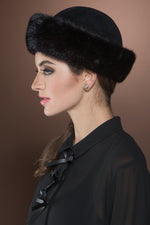 Black Lenore Marshall Small Brim Ranch Mink and Velour Fur Hat