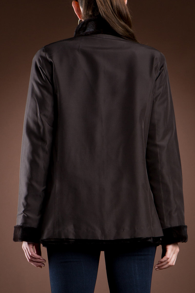 Brown Anamoda Reversible Horizontal Super Sheared & Long Haired Mink Fur Jacket