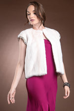  Monique L'Huillier Pearl Mink Fur Vest with Crystal Cap Sleeves