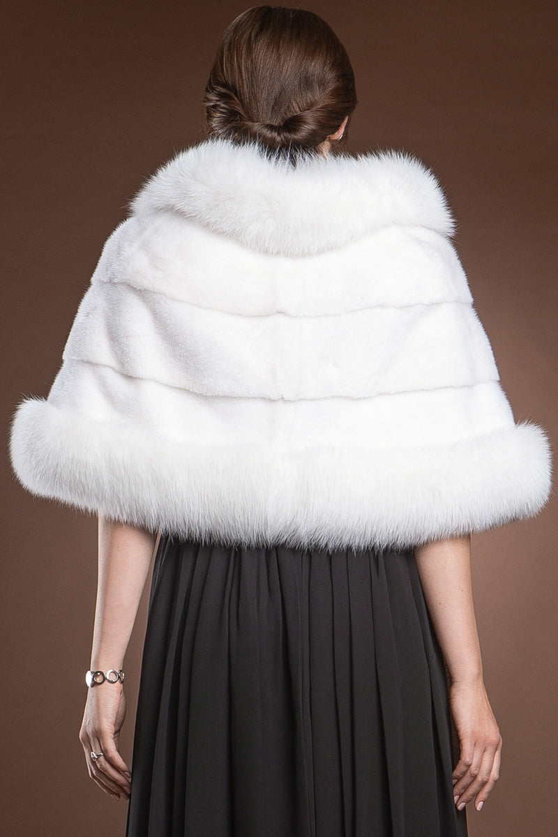 White EM-EL Traditional Horizontal Mink - Fox Fur Cape