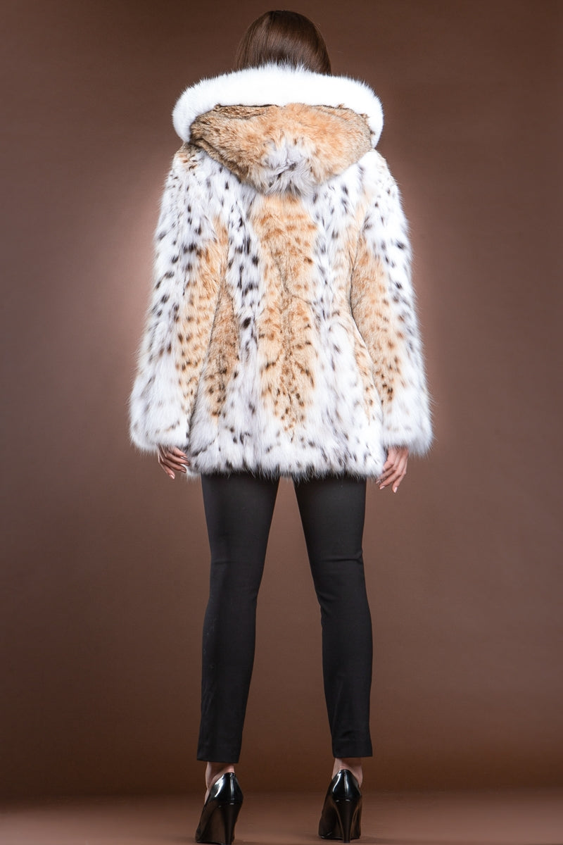 NaturalMultiWhite Zandra Rhodes Hooded American Lynx and Fox Anorak Fur Jacket