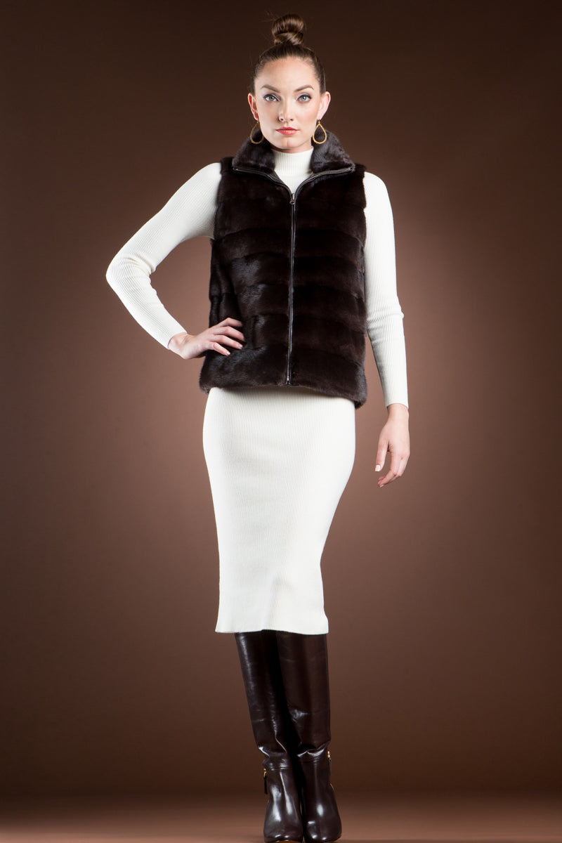 S EM-EL Reversible to Leather Chestnut Mink Fur Vest