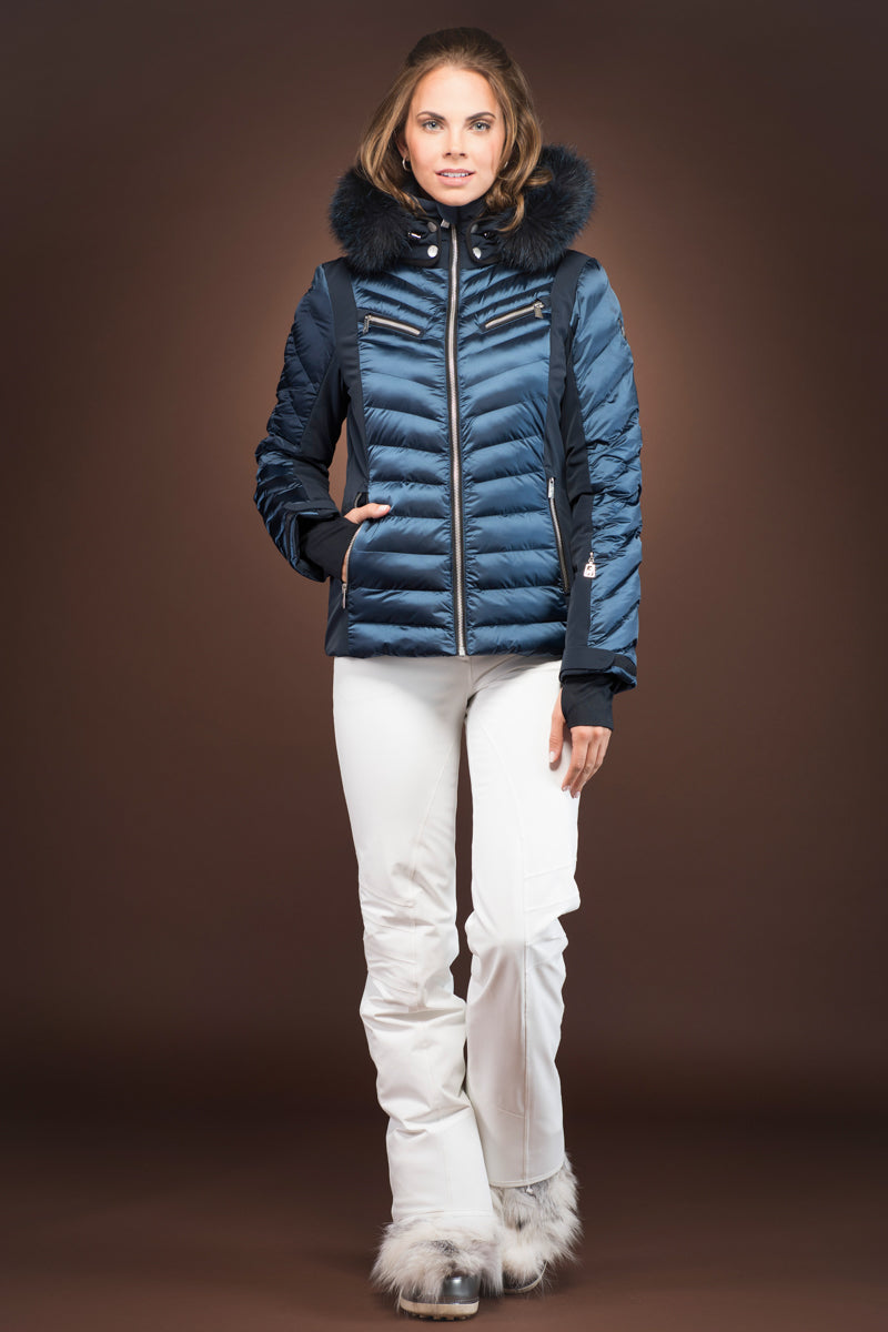 InkBlue/Navy Blue Toni Sailer Edie Splendid Ski Jacket - Fur Hood Trim