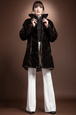  EM-EL Metallic Gold V-Shape Mink Mid-Length Fur Coat